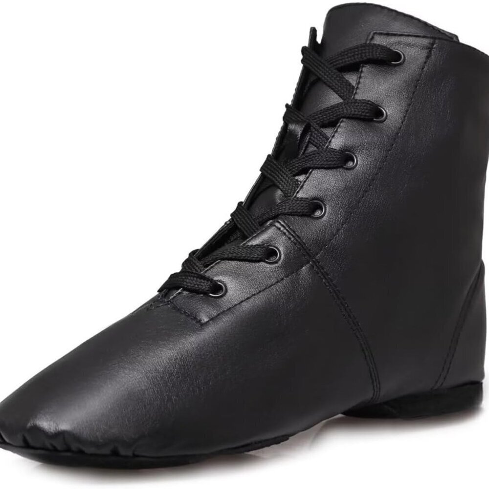 Black Leather Jazz Shoes High Top Flat Split Sole for Women Girls Kids